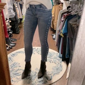 Zara jeans with pearl side detail, never worn